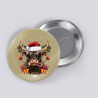 Mooey Christmas Western Howdy Highland Cow Lover Santa Xmas Button
