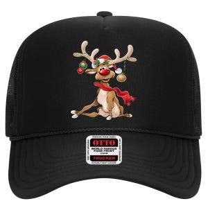 Merry Christmas Women Gifts For Him Funny Reindeer High Crown Mesh Back Trucker Hat