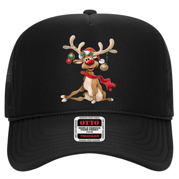 Merry Christmas Women Gifts For Him Funny Reindeer High Crown Mesh Back Trucker Hat