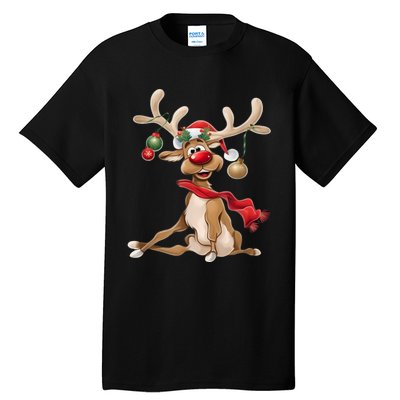 Merry Christmas Women Gifts For Him Funny Reindeer Tall T-Shirt