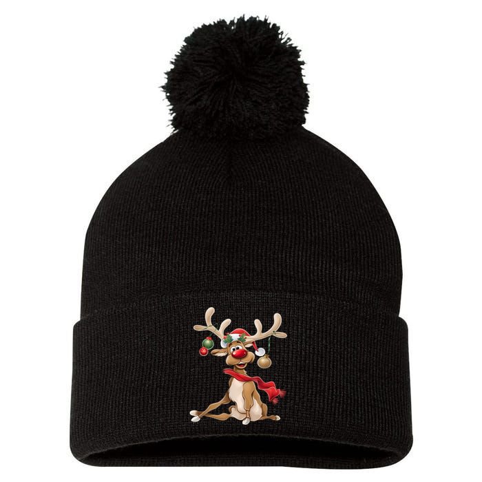 Merry Christmas Women Gifts For Him Funny Reindeer Pom Pom 12in Knit Beanie