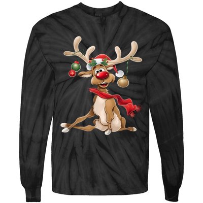 Merry Christmas Women Gifts For Him Funny Reindeer Tie-Dye Long Sleeve Shirt