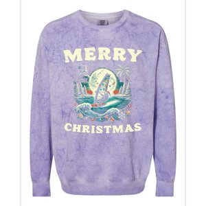 Merry Christmas Windsurfing Holiday Scene Cute Gift Colorblast Crewneck Sweatshirt