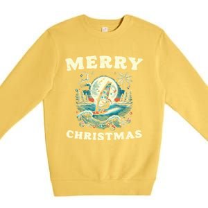 Merry Christmas Windsurfing Holiday Scene Cute Gift Premium Crewneck Sweatshirt