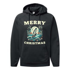 Merry Christmas Windsurfing Holiday Scene Cute Gift Performance Fleece Hoodie