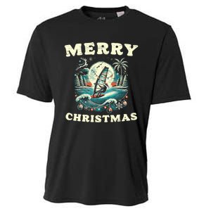 Merry Christmas Windsurfing Holiday Scene Cute Gift Cooling Performance Crew T-Shirt