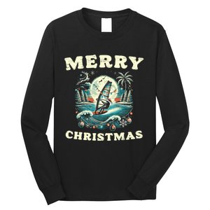 Merry Christmas Windsurfing Holiday Scene Cute Gift Long Sleeve Shirt