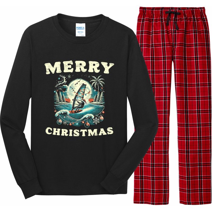 Merry Christmas Windsurfing Holiday Scene Cute Gift Long Sleeve Pajama Set