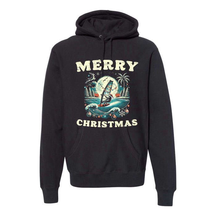 Merry Christmas Windsurfing Holiday Scene Cute Gift Premium Hoodie