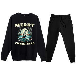 Merry Christmas Windsurfing Holiday Scene Cute Gift Premium Crewneck Sweatsuit Set