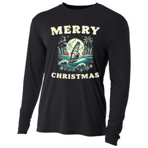 Merry Christmas Windsurfing Holiday Scene Cute Gift Cooling Performance Long Sleeve Crew