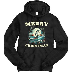 Merry Christmas Windsurfing Holiday Scene Cute Gift Tie Dye Hoodie