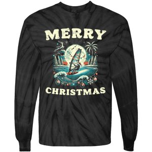 Merry Christmas Windsurfing Holiday Scene Cute Gift Tie-Dye Long Sleeve Shirt