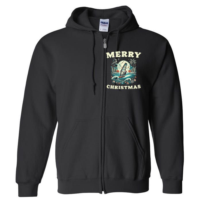 Merry Christmas Windsurfing Holiday Scene Cute Gift Full Zip Hoodie