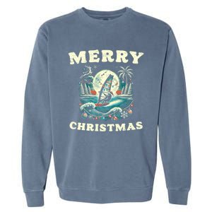 Merry Christmas Windsurfing Holiday Scene Cute Gift Garment-Dyed Sweatshirt