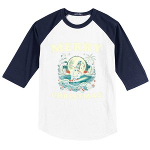 Merry Christmas Windsurfing Holiday Scene Cute Gift Baseball Sleeve Shirt