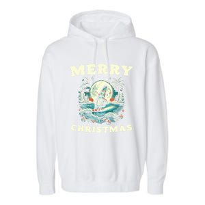 Merry Christmas Windsurfing Holiday Scene Cute Gift Garment-Dyed Fleece Hoodie