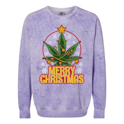 Merry Christmas Weed Marijuana Leaf Christmas Tree Pot Leaf Gift Colorblast Crewneck Sweatshirt