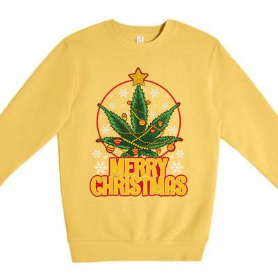 Merry Christmas Weed Marijuana Leaf Christmas Tree Pot Leaf Gift Premium Crewneck Sweatshirt