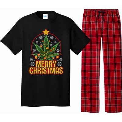 Merry Christmas Weed Marijuana Leaf Christmas Tree Pot Leaf Gift Pajama Set