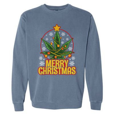 Merry Christmas Weed Marijuana Leaf Christmas Tree Pot Leaf Gift Garment-Dyed Sweatshirt