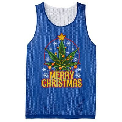 Merry Christmas Weed Marijuana Leaf Christmas Tree Pot Leaf Gift Mesh Reversible Basketball Jersey Tank