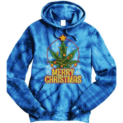 Merry Christmas Weed Marijuana Leaf Christmas Tree Pot Leaf Gift Tie Dye Hoodie