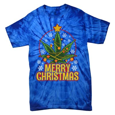 Merry Christmas Weed Marijuana Leaf Christmas Tree Pot Leaf Gift Tie-Dye T-Shirt