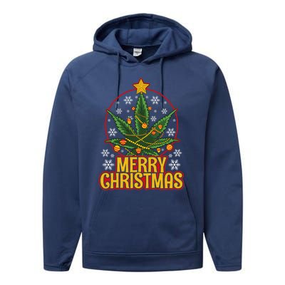 Merry Christmas Weed Marijuana Leaf Christmas Tree Pot Leaf Gift Performance Fleece Hoodie