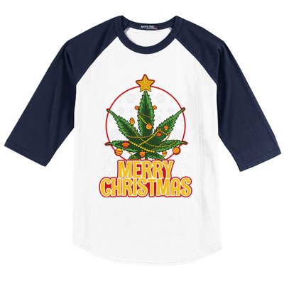 Merry Christmas Weed Marijuana Leaf Christmas Tree Pot Leaf Gift Baseball Sleeve Shirt