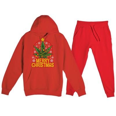 Merry Christmas Weed Marijuana Leaf Christmas Tree Pot Leaf Gift Premium Hooded Sweatsuit Set