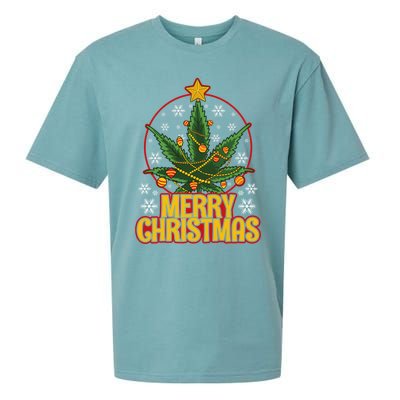 Merry Christmas Weed Marijuana Leaf Christmas Tree Pot Leaf Gift Sueded Cloud Jersey T-Shirt