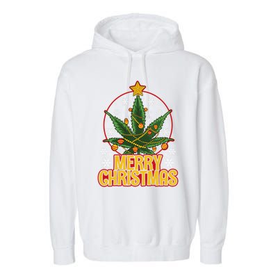 Merry Christmas Weed Marijuana Leaf Christmas Tree Pot Leaf Gift Garment-Dyed Fleece Hoodie