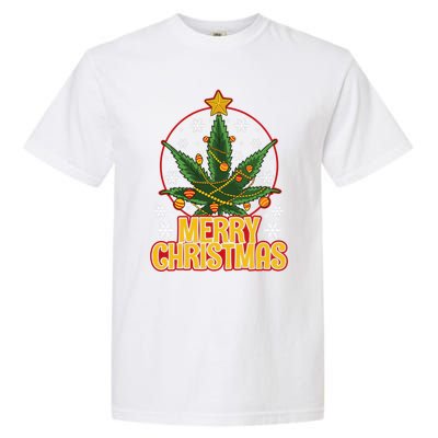 Merry Christmas Weed Marijuana Leaf Christmas Tree Pot Leaf Gift Garment-Dyed Heavyweight T-Shirt