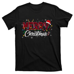 Merry Christmas With Black And Red Plaid Family T-Shirt