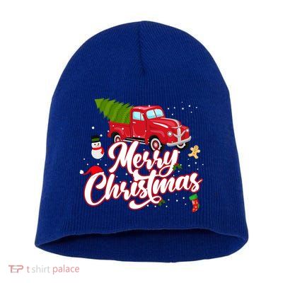 Merry Christmas With Truck Gift Short Acrylic Beanie