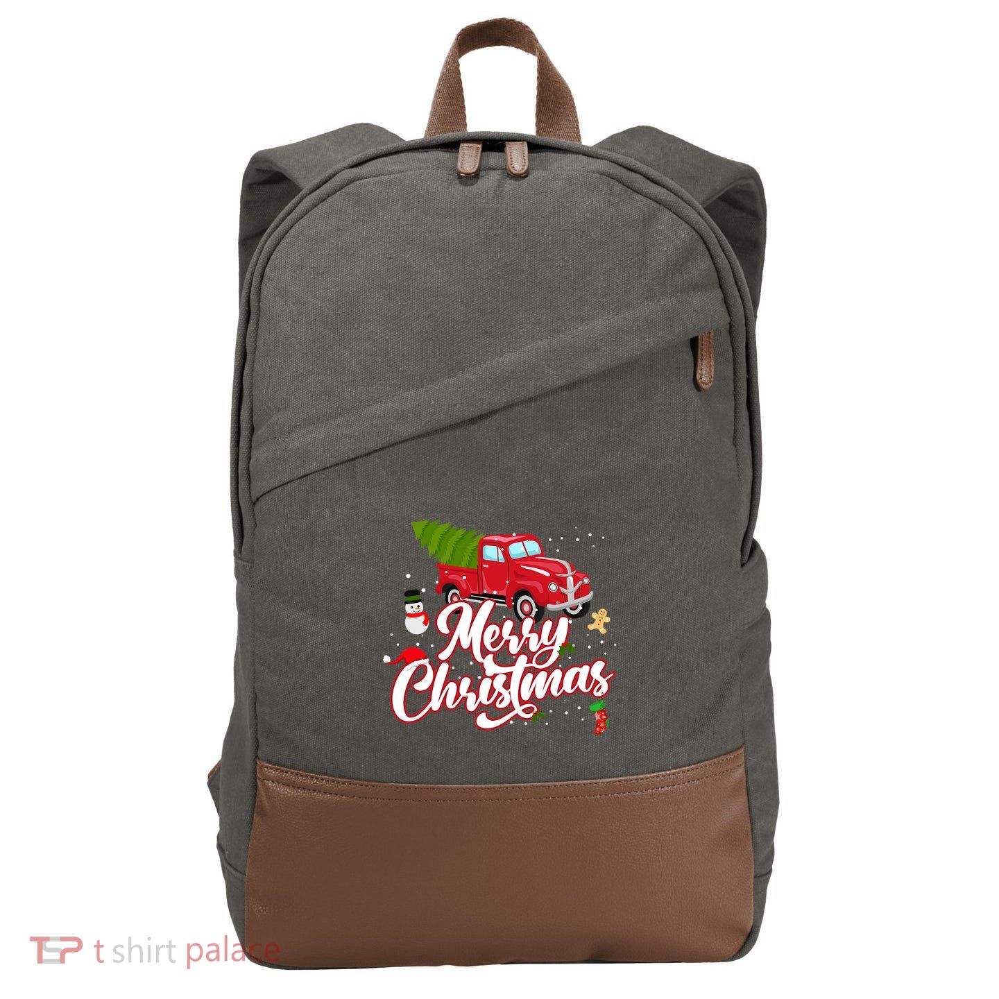 Merry Christmas With Truck Gift Cotton Canvas Backpack