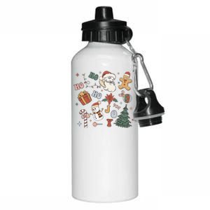 Merry Christmas With Christmas Doodles Family Xmas Matching Gift Aluminum Water Bottle