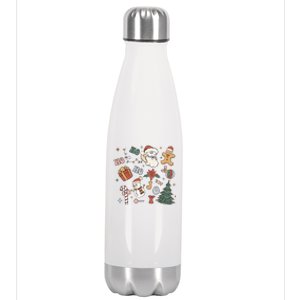 Merry Christmas With Christmas Doodles Family Xmas Matching Gift Stainless Steel Insulated Water Bottle