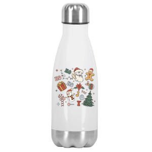 Merry Christmas With Christmas Doodles Family Xmas Matching Gift Stainless Steel Insulated Water Bottle