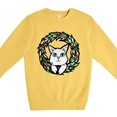 Meowy Catmas White Kitty Christmas Meaningful Gift Premium Crewneck Sweatshirt