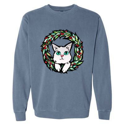 Meowy Catmas White Kitty Christmas Meaningful Gift Garment-Dyed Sweatshirt