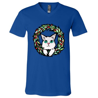 Meowy Catmas White Kitty Christmas Meaningful Gift V-Neck T-Shirt