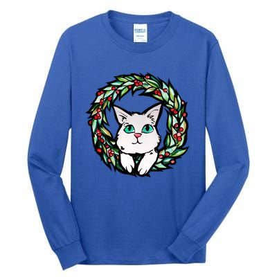 Meowy Catmas White Kitty Christmas Meaningful Gift Tall Long Sleeve T-Shirt