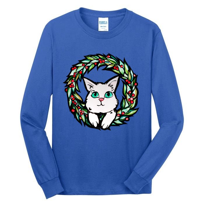 Meowy Catmas White Kitty Christmas Meaningful Gift Tall Long Sleeve T-Shirt