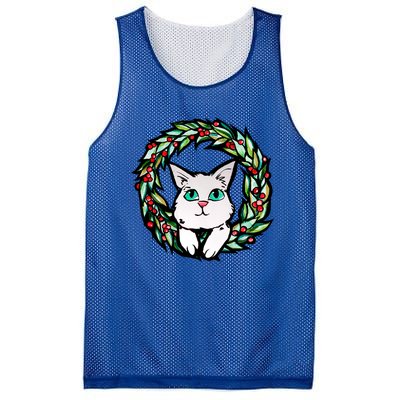 Meowy Catmas White Kitty Christmas Meaningful Gift Mesh Reversible Basketball Jersey Tank