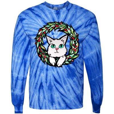 Meowy Catmas White Kitty Christmas Meaningful Gift Tie-Dye Long Sleeve Shirt