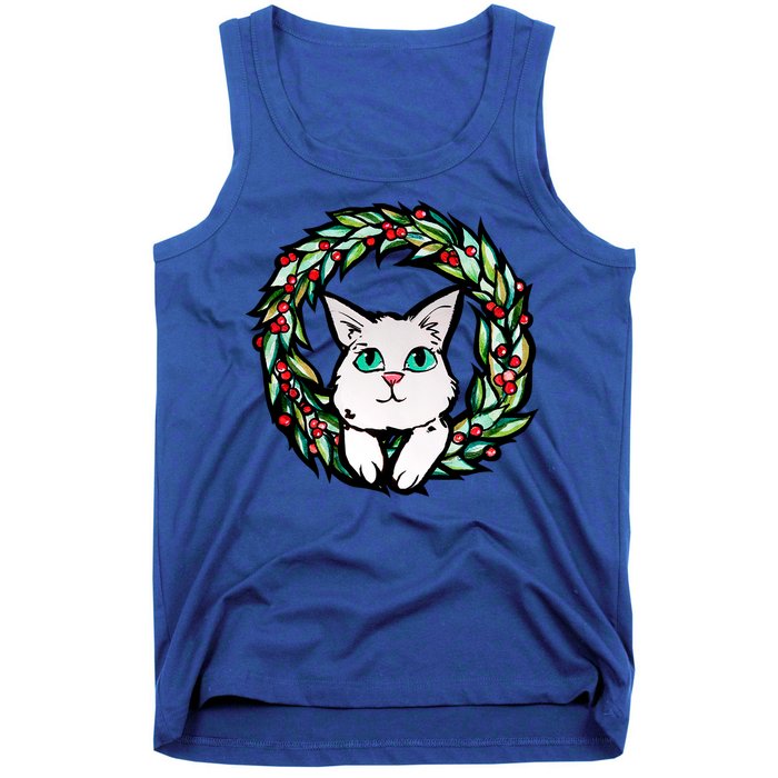 Meowy Catmas White Kitty Christmas Meaningful Gift Tank Top