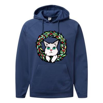 Meowy Catmas White Kitty Christmas Meaningful Gift Performance Fleece Hoodie