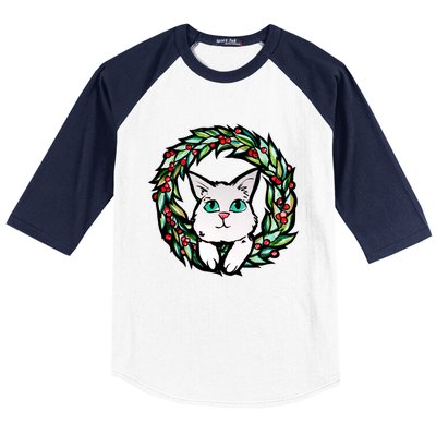 Meowy Catmas White Kitty Christmas Meaningful Gift Baseball Sleeve Shirt